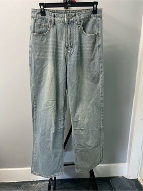 Straight Fit Men's Washed Light Blue Jeans